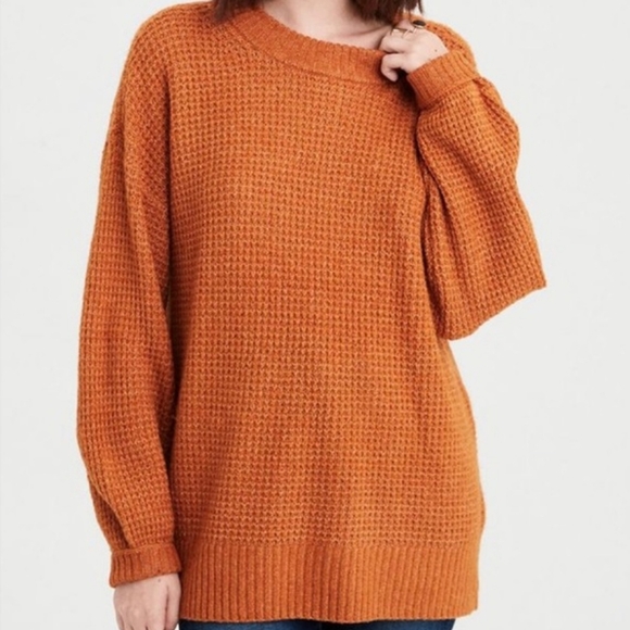 American Eagle Outfitters Sweaters - American Eagle Brown Waffle Knit Crewneck Oversized  Sweater Size Small